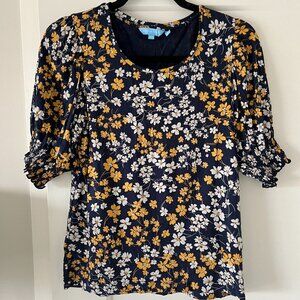 Draper James Navy Floral Short Sleeve Blouse Size XS